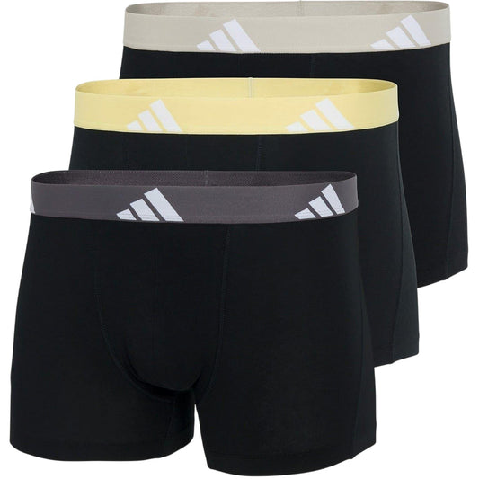 Black-Yellow-Off White - Front - Adidas Mens Cotton Flexible Active Boxer Shorts (Pack of 3)