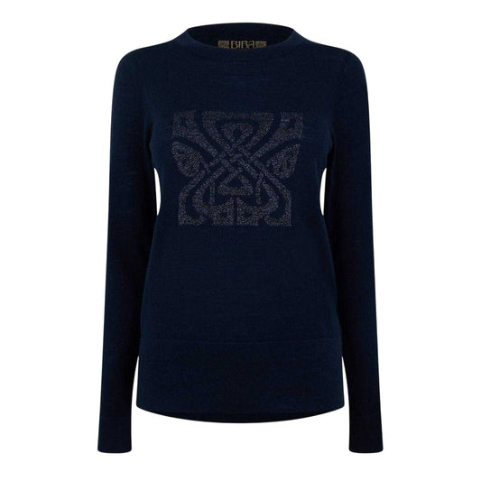 Navy - Front - Biba Womens-Ladies Logo Merino Wool Jumper