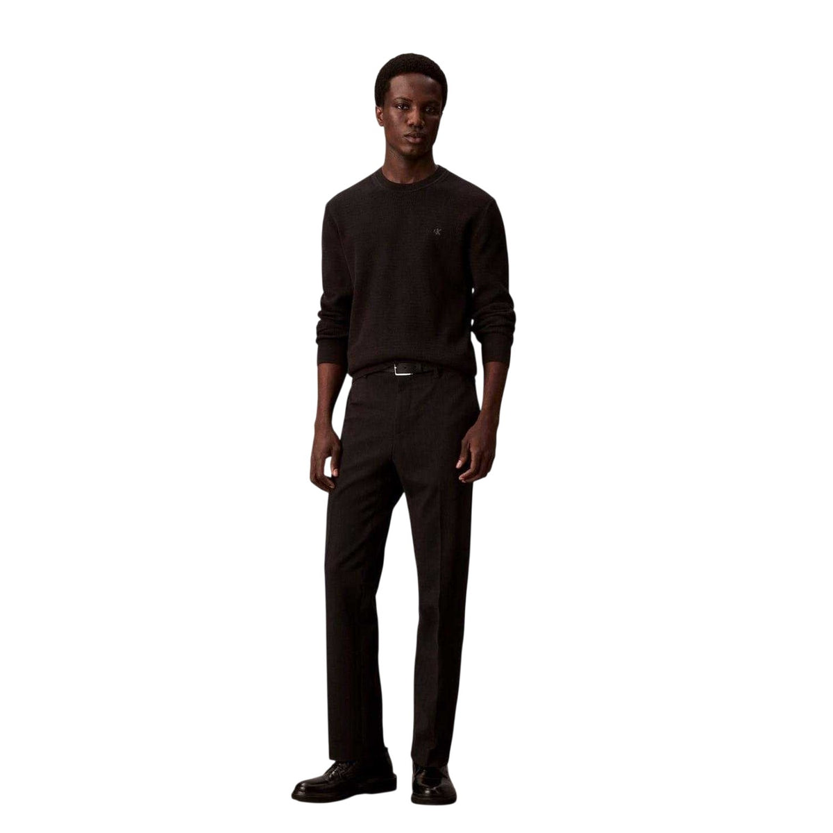 Black - Side - Calvin Klein Mens Waffle Knit Jumper