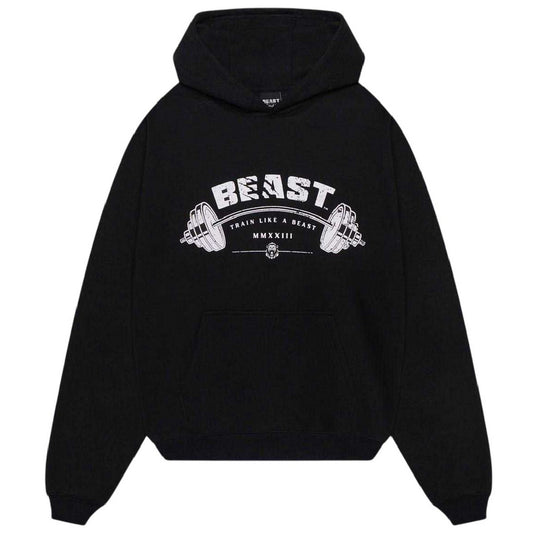 Black - Front - BEAST Mens Graphic Print Relaxed Fit Pullover Hoodie