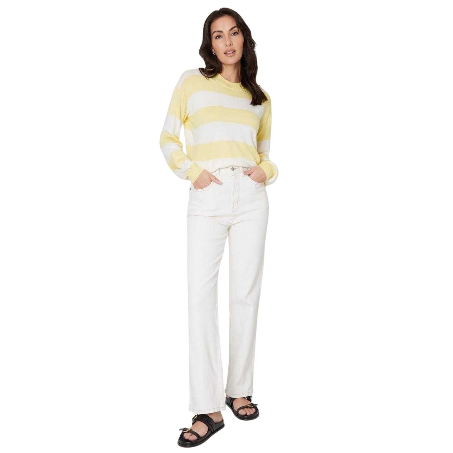 Lemon - Side - Be You Womens-Ladies Stripe Crew Neck Sweater Top