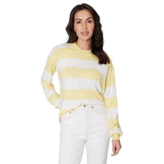 Lemon - Front - Be You Womens-Ladies Stripe Crew Neck Sweater Top