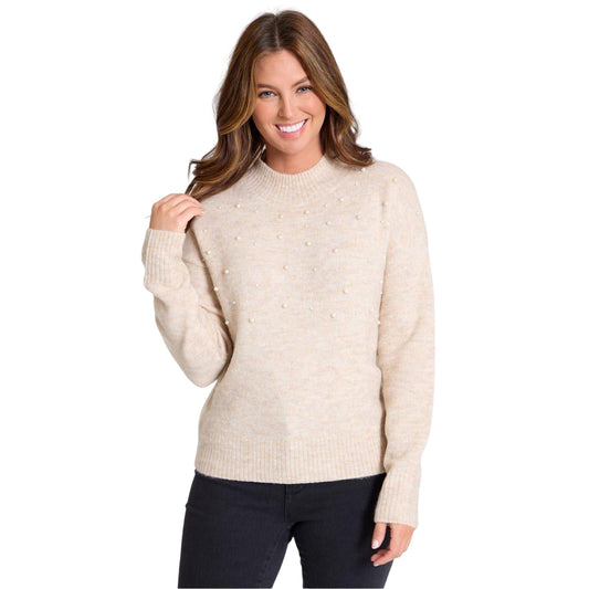 Cream - Front - Be You Womens-Ladies Pearl Crew Neck Long-Sleeved Sweater Top
