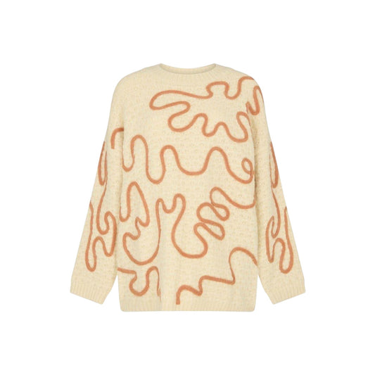 Cream - Front - Raffya Womens-Ladies Elton Embroidered Oversized Sweater Top