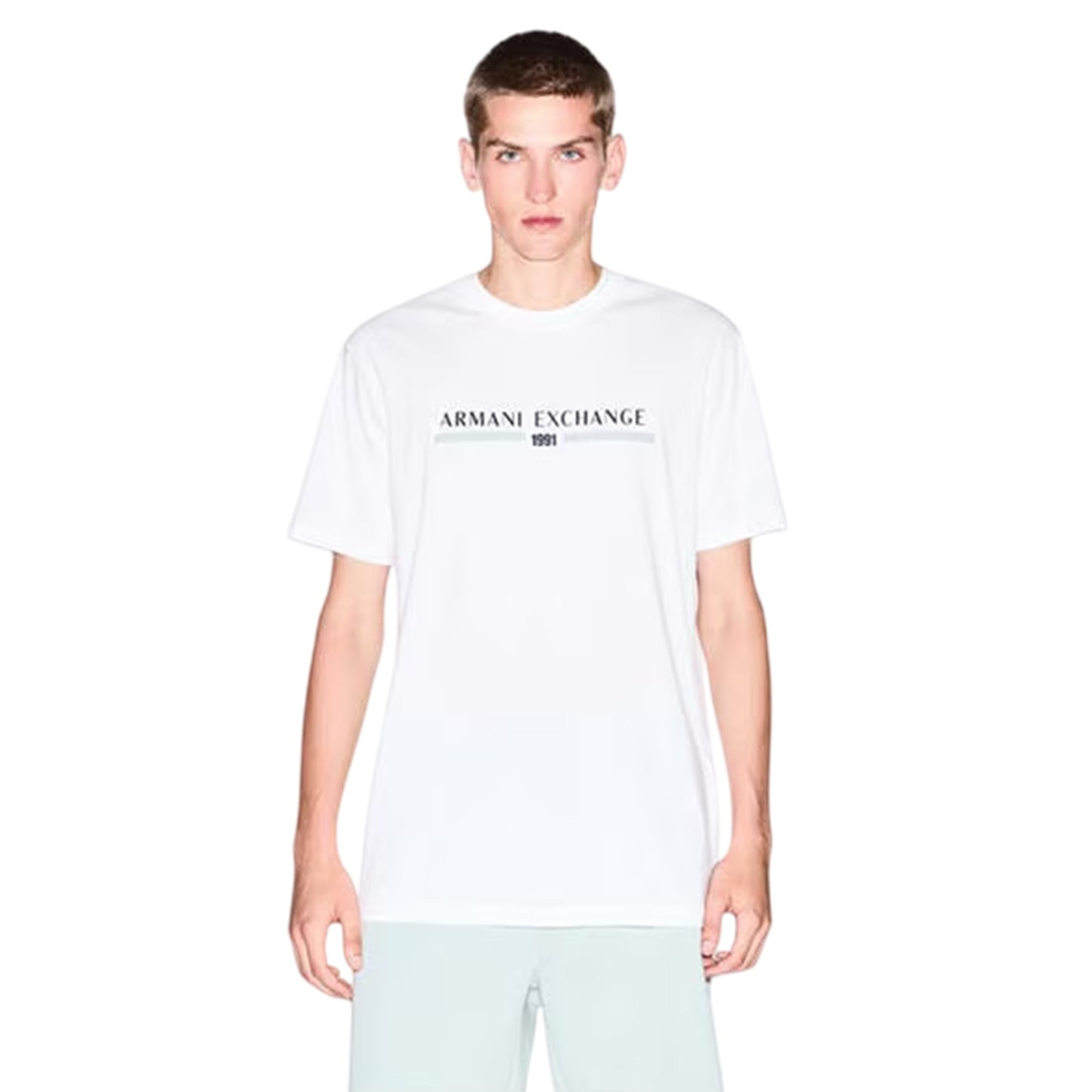 Off White - Side - Armani Exchange Mens Linear Logo T-Shirt