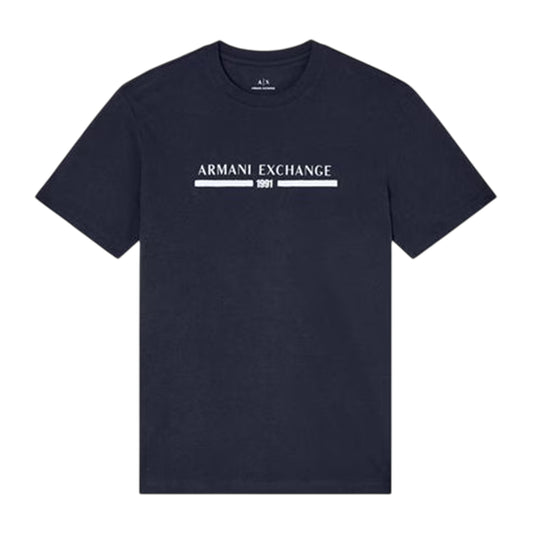 Navy - Front - Armani Exchange Mens Linear Logo T-Shirt