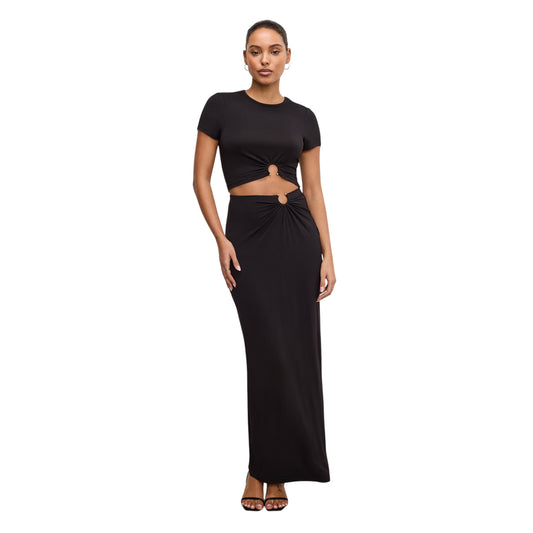 Black - Front - Good American Womens-Ladies Stretch Jersey Maxi Skirt