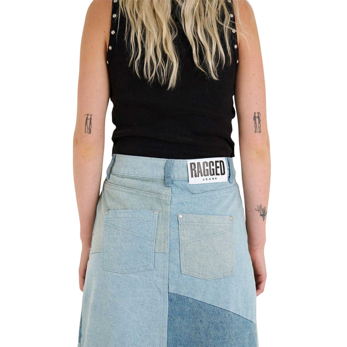 Blue - Back - The Ragged Priest Womens-Ladies Patchwork Denim Maxi Skirt