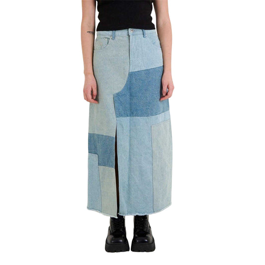 Blue - Front - The Ragged Priest Womens-Ladies Patchwork Denim Maxi Skirt