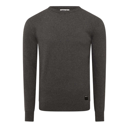 Grey - Front - Replay Mens Cotton Blend Crew Neck Jumper