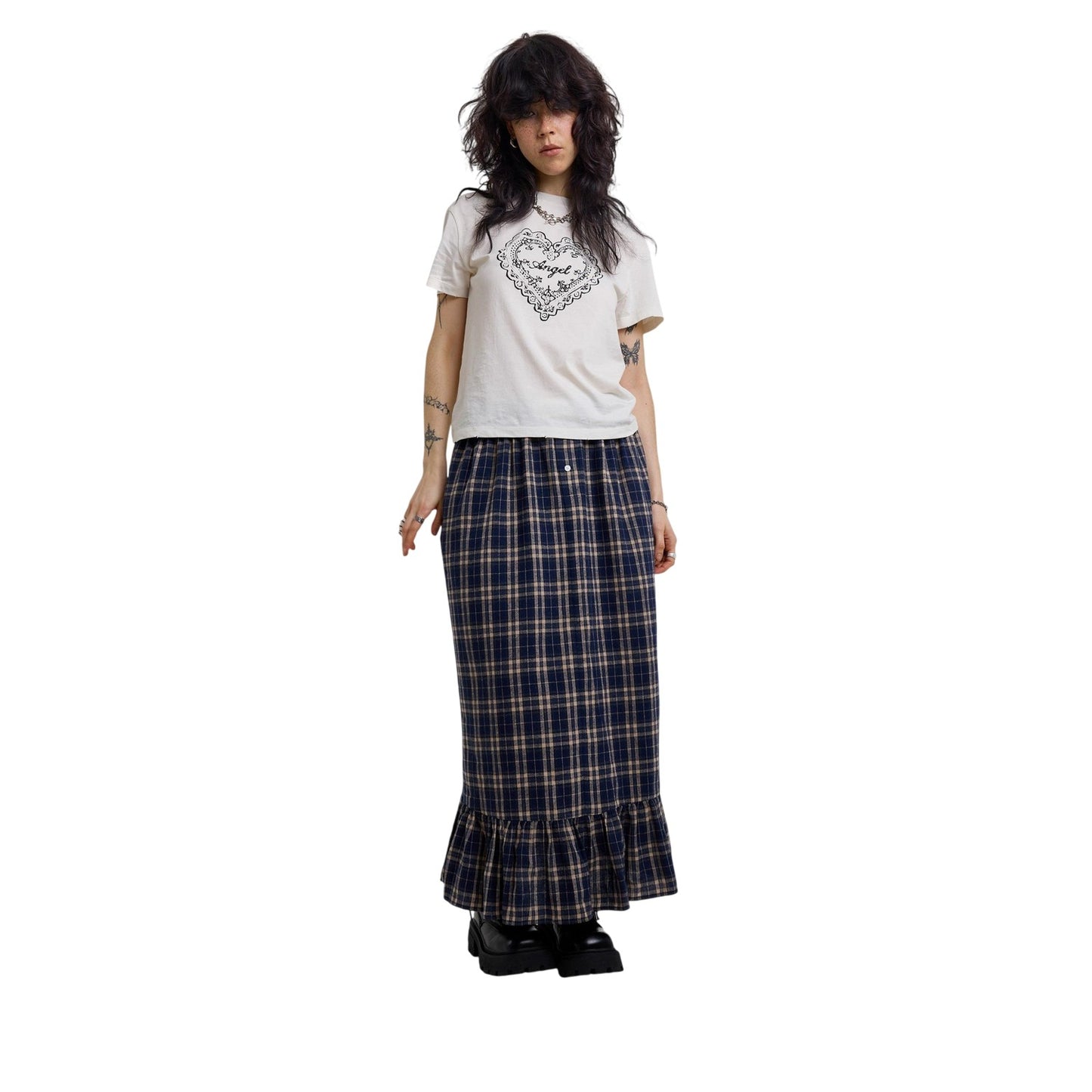Blue - Lifestyle - The Ragged Priest Womens-Ladies Checked Ruffle Hem Maxi Skirt