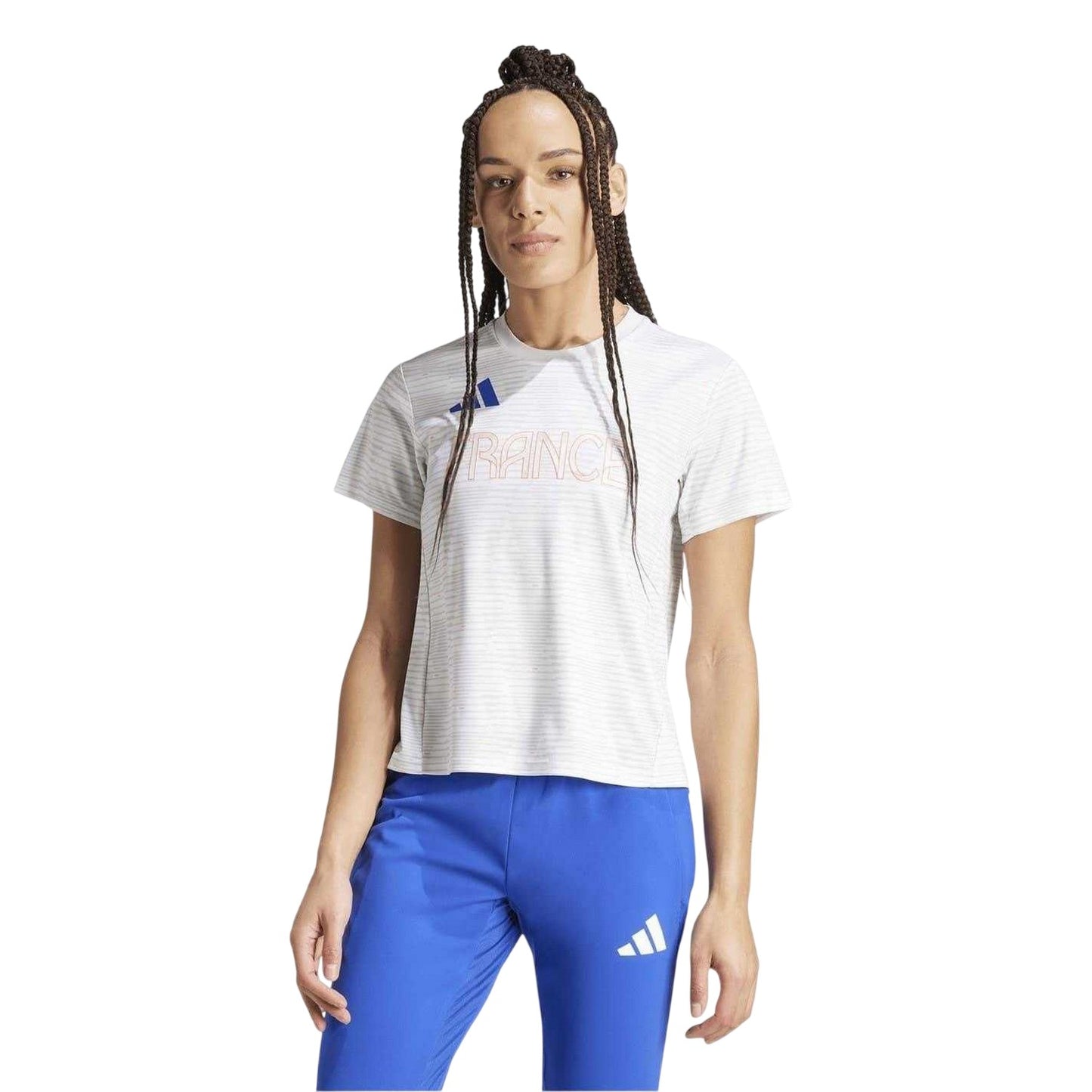 White - Lifestyle - Adidas Womens-Ladies France Stripes T-Shirt