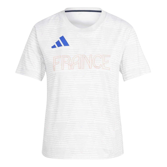 White - Front - Adidas Womens-Ladies France Stripes T-Shirt