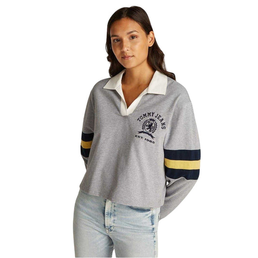 Grey Heather - Front - Tommy Jeans Womens-Ladies Crest Cotton Sweatshirt