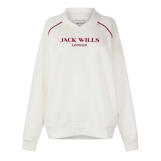 Vintage White - Front - Jack Wills Womens-Ladies Relaxed Fit Polo Sweatshirt