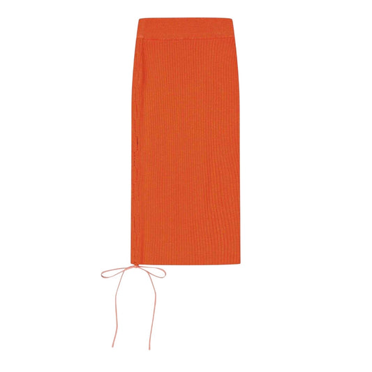 Coral Red - Front - Off White Womens-Ladies Knitted Side Tie Slim Midi Skirt