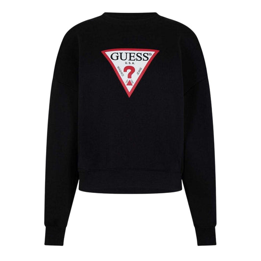 Jet Black - Front - Guess Womens-Ladies Icon Crew Neck Relaxed Fit Jumper