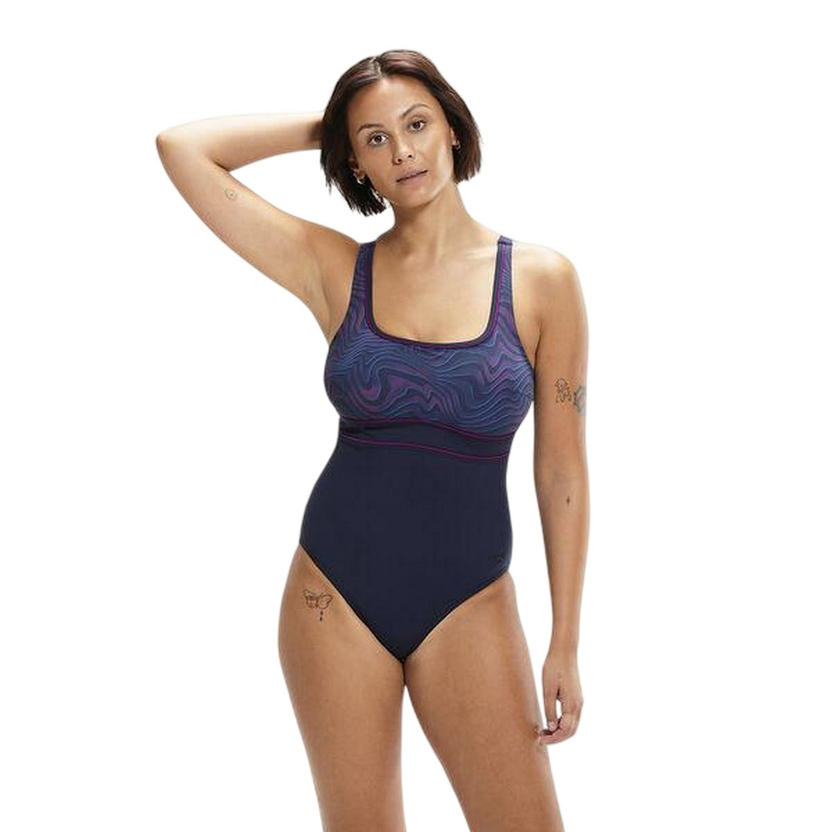 Black-Purple - Side - Speedo Womens-Ladies Eclipse One Piece Swimsuit