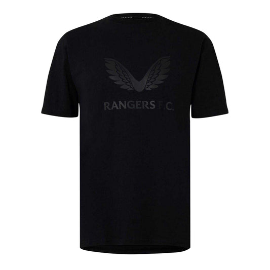 Black - Front - Castore Mens Rangers FC Logo Regular T-Shirt