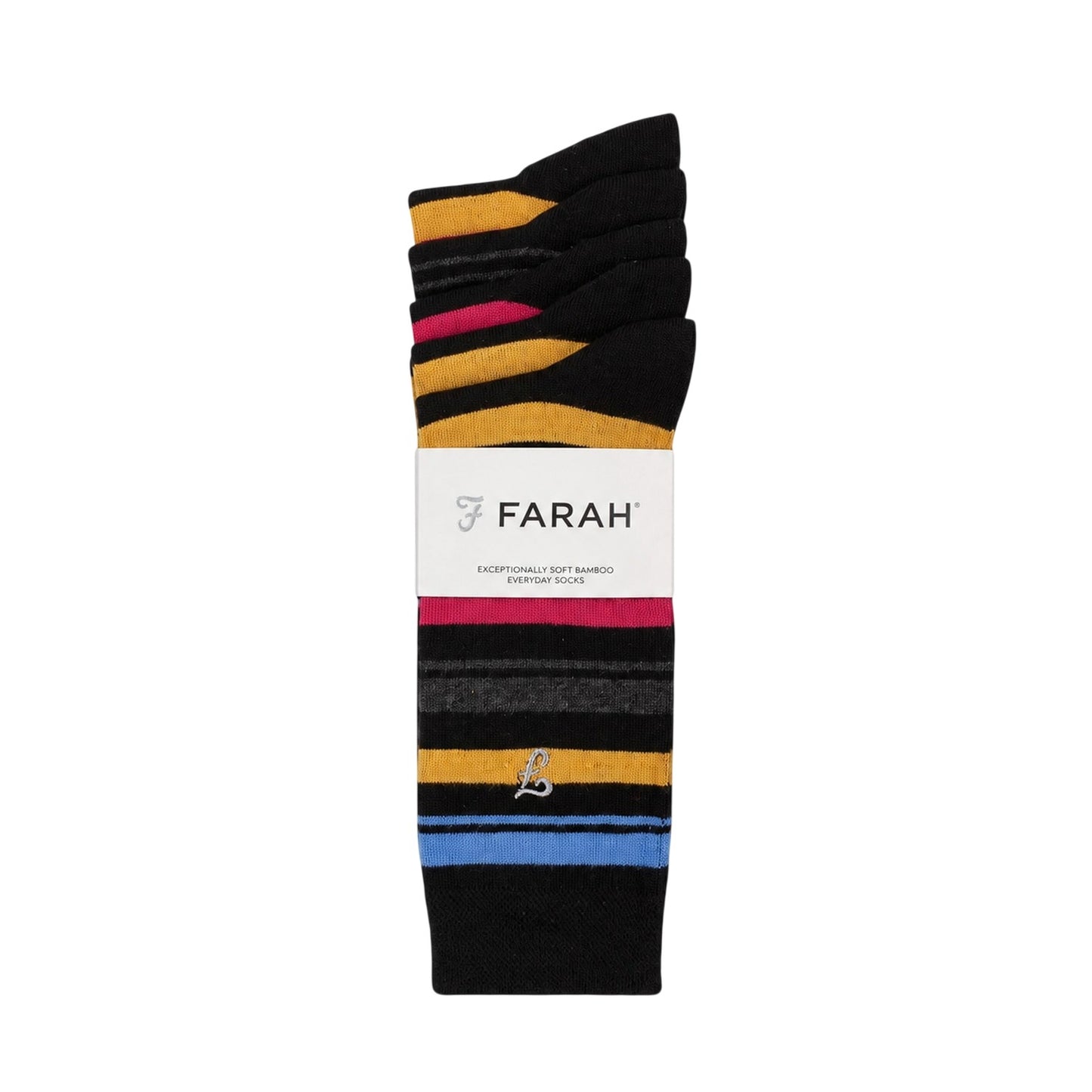 Black-Red - Back - Farah Mens Stripe Crew Socks (Pack of 5)
