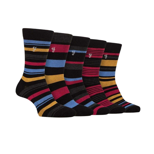 Black-Red - Front - Farah Mens Stripe Crew Socks (Pack of 5)