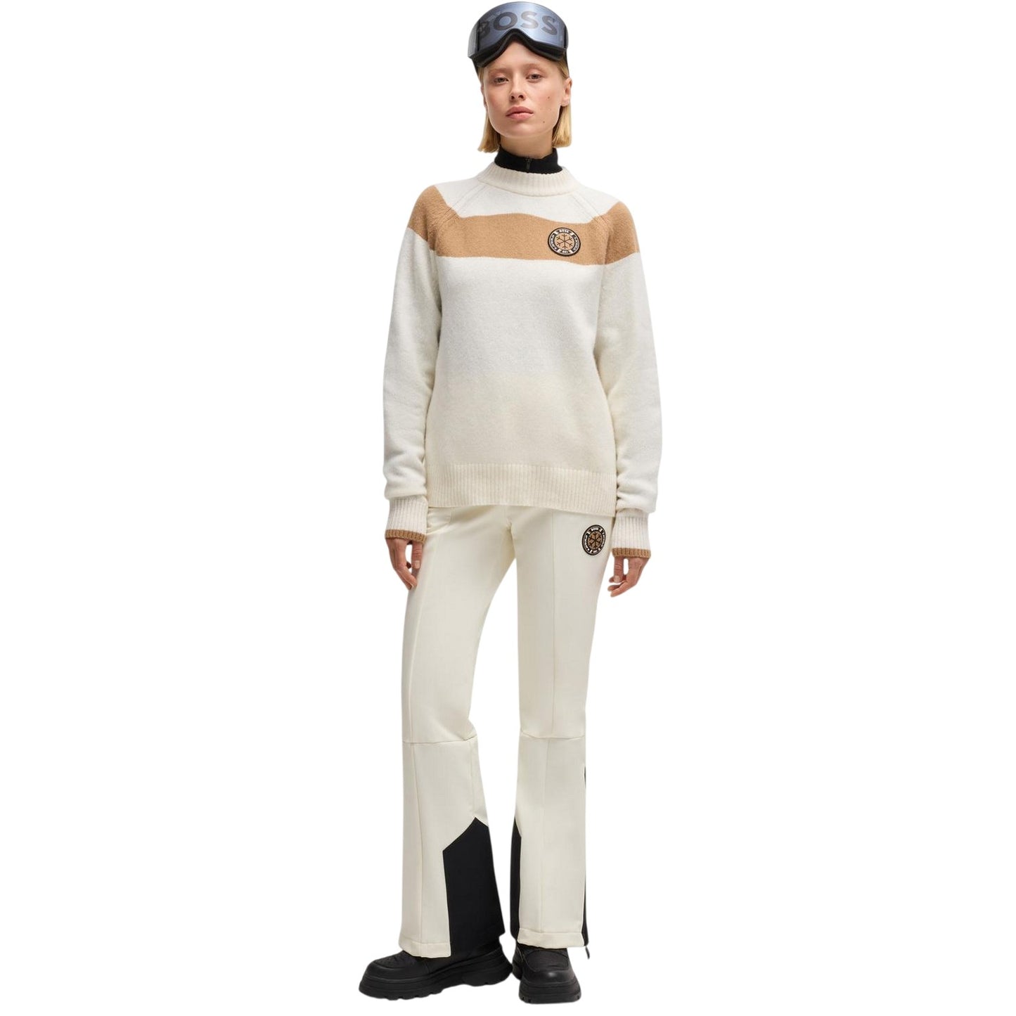 White - Lifestyle - Boss Womens-Ladies Rib Knit Crew Neck Raglan Sweater Top