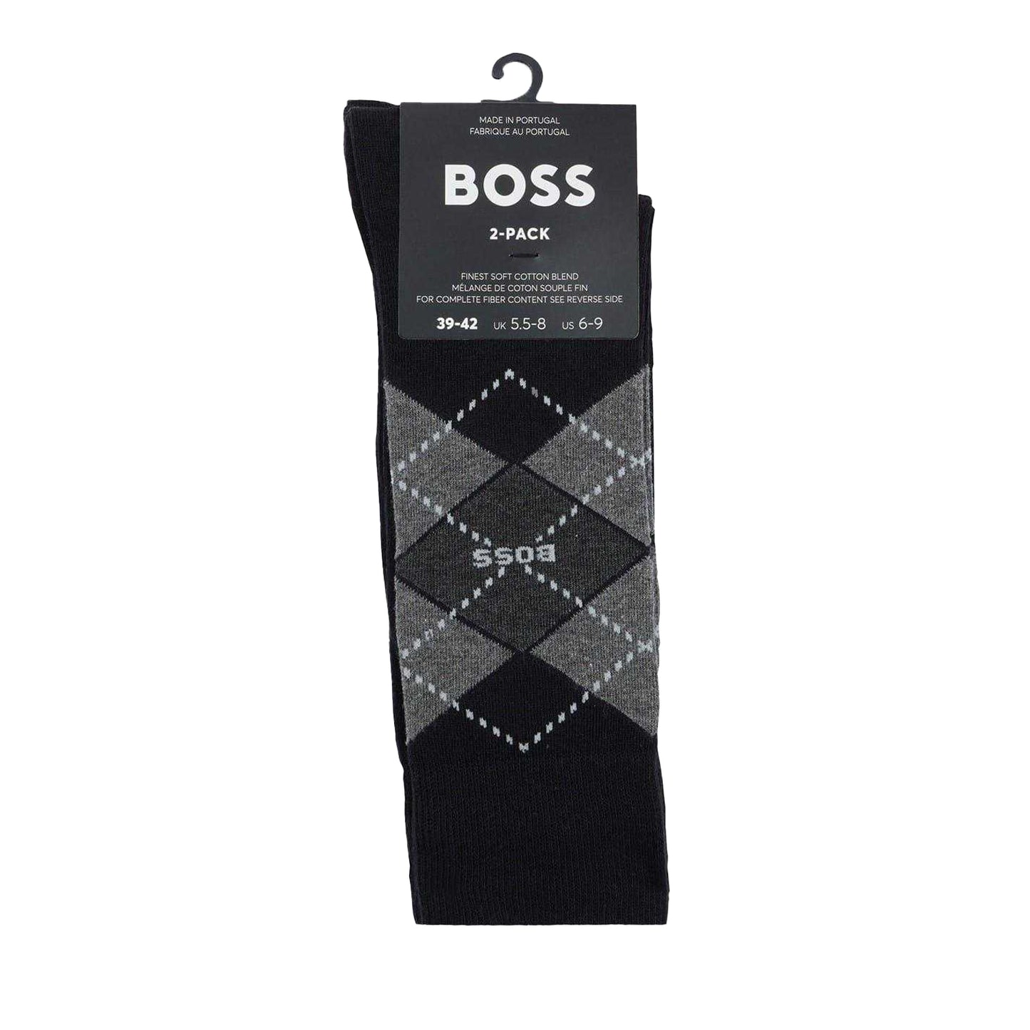 Black - Back - Boss Mens Argyle Crew Socks (Pack of 2)