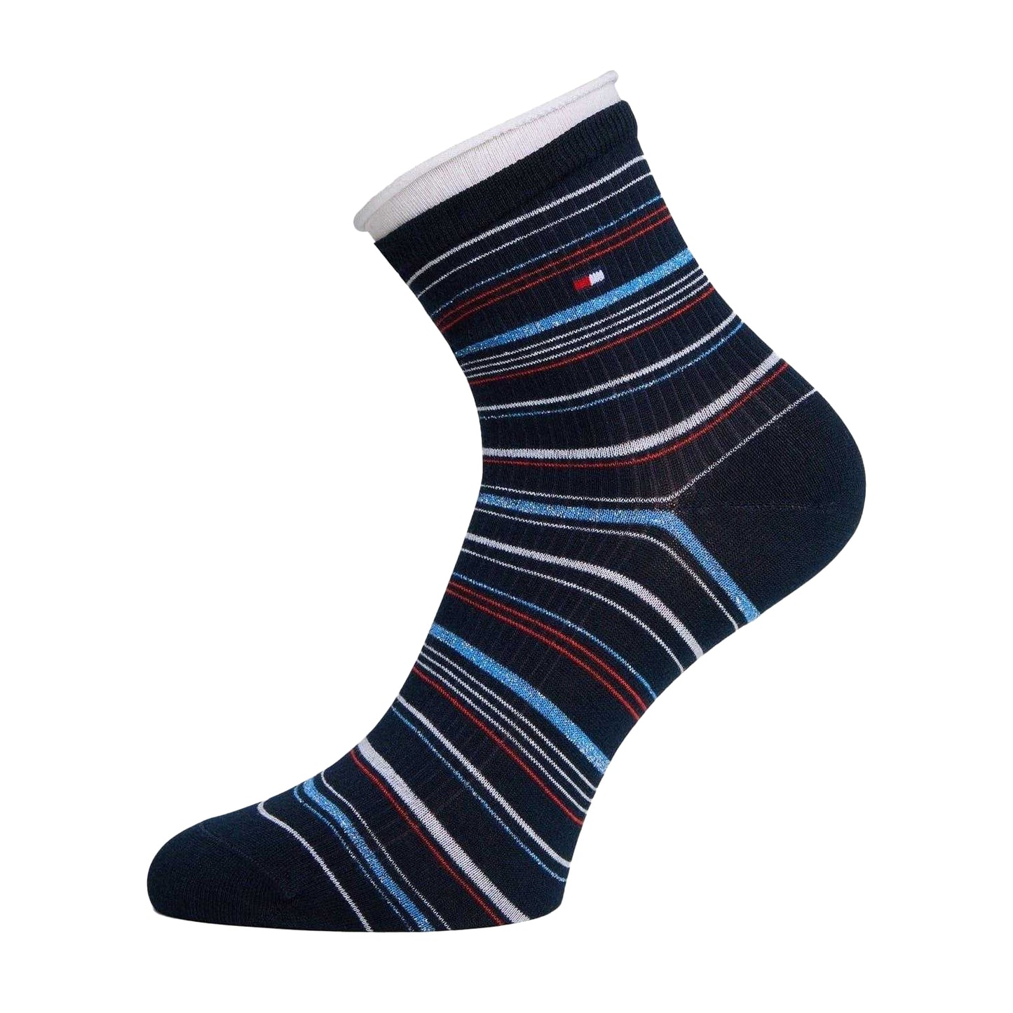 Navy - Back - Tommy Hilfiger Womens-Ladies Striped Ankle Socks (Pack of 2)