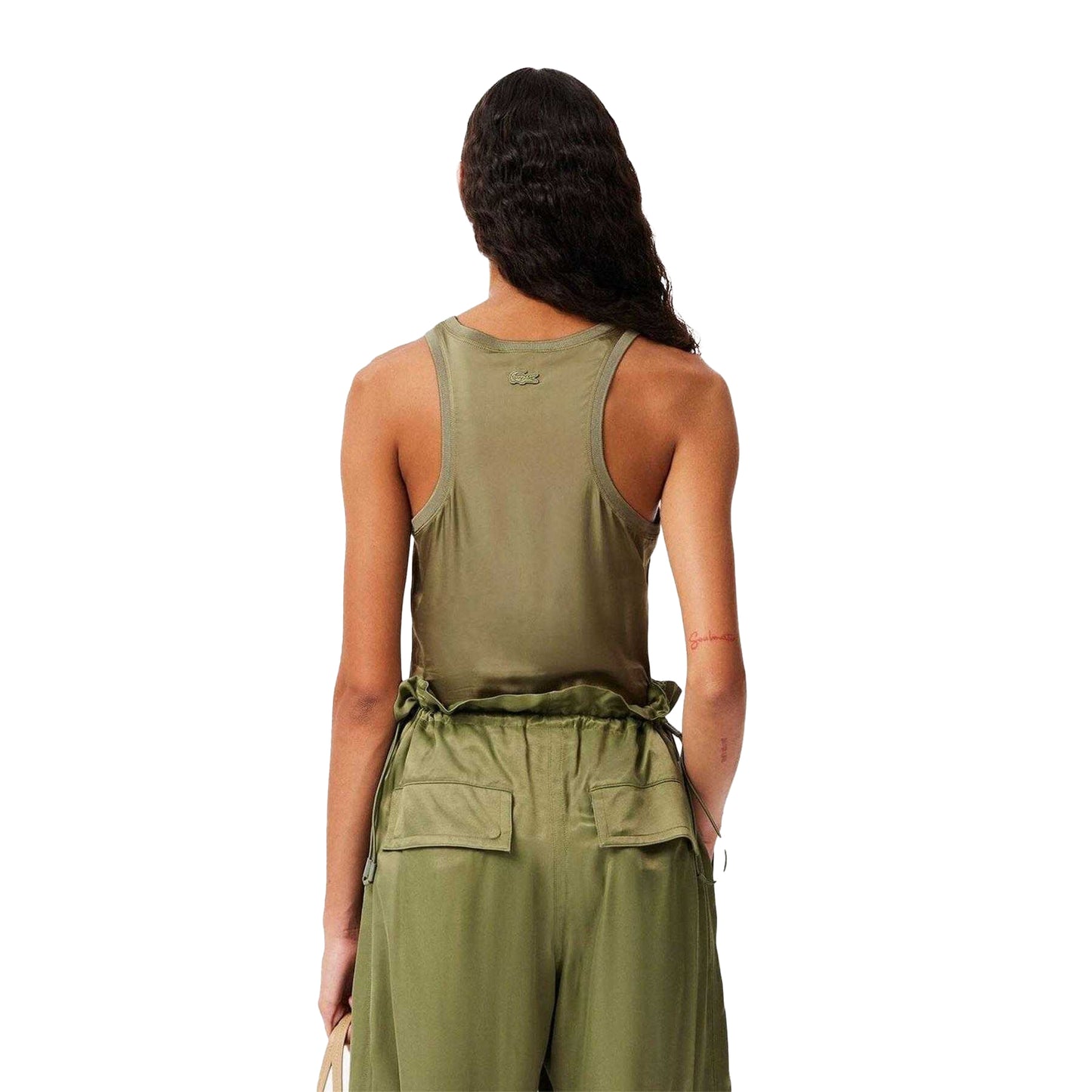 Khaki - Pack Shot - Lacoste Womens-Ladies Fluid Satin Tank Top