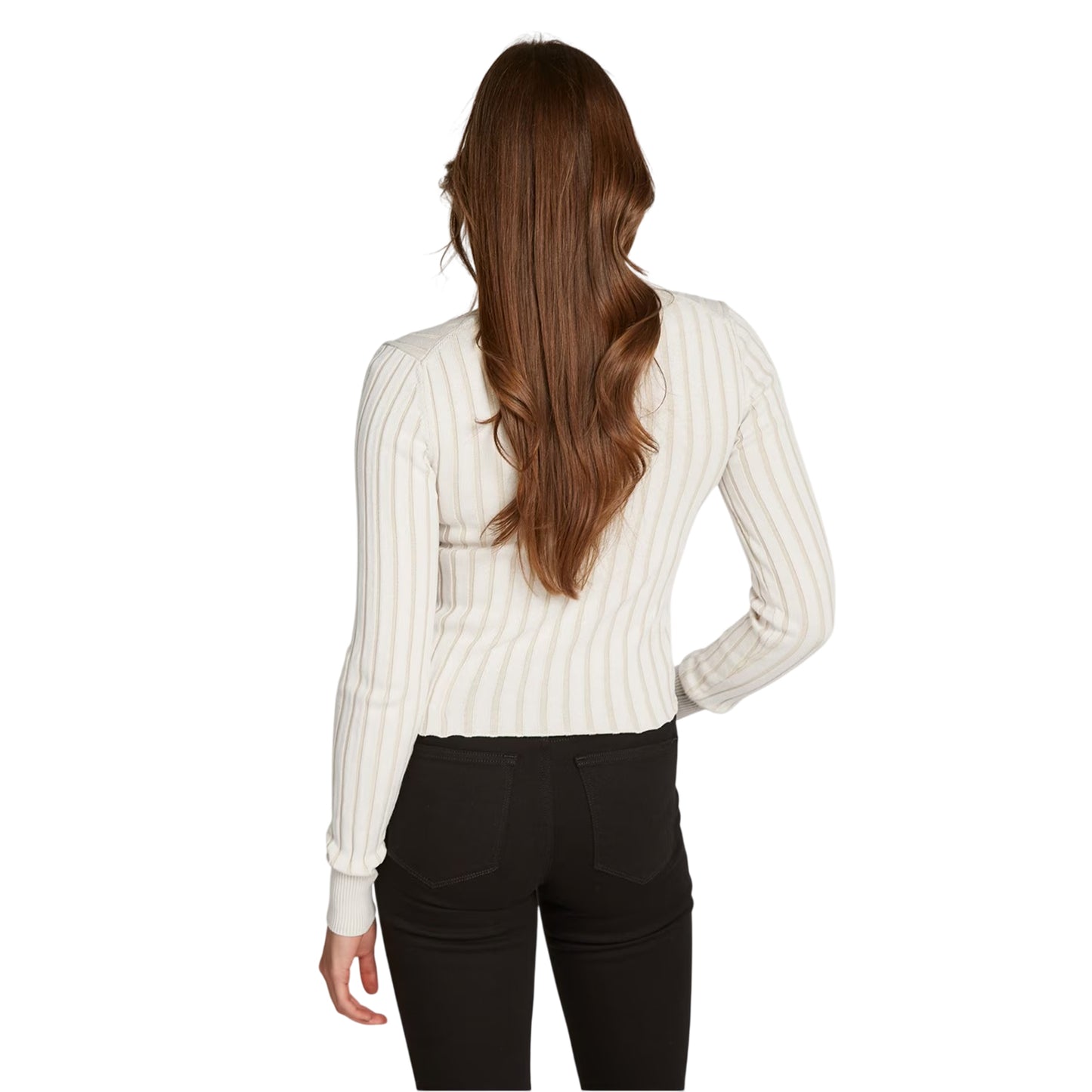 Ivory-Pelican - Side - Calvin Klein Womens-Ladies Ribbed V Neck Regular Cardigan