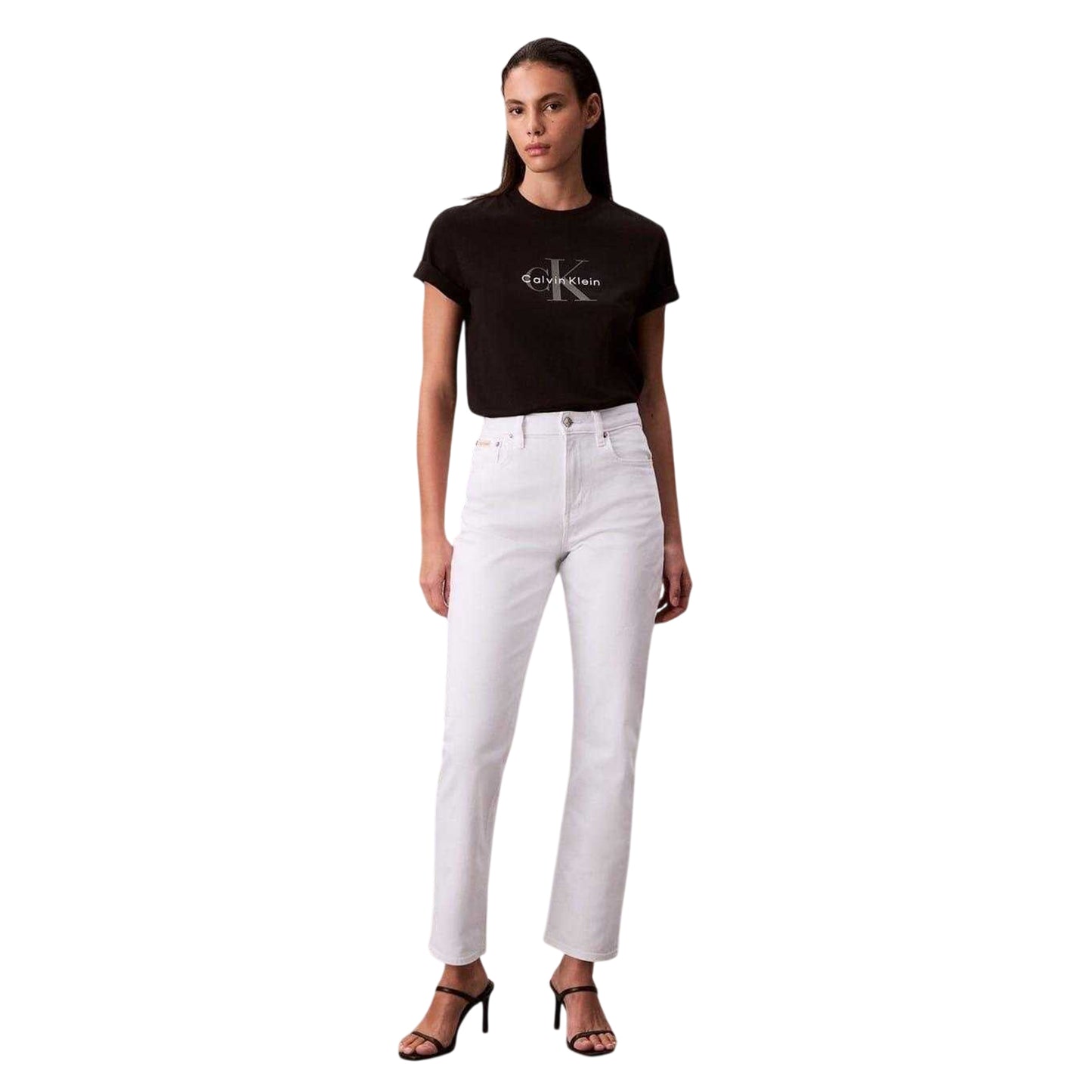 Black - Side - Calvin Klein Womens-Ladies Hero Mono Cotton T-Shirt