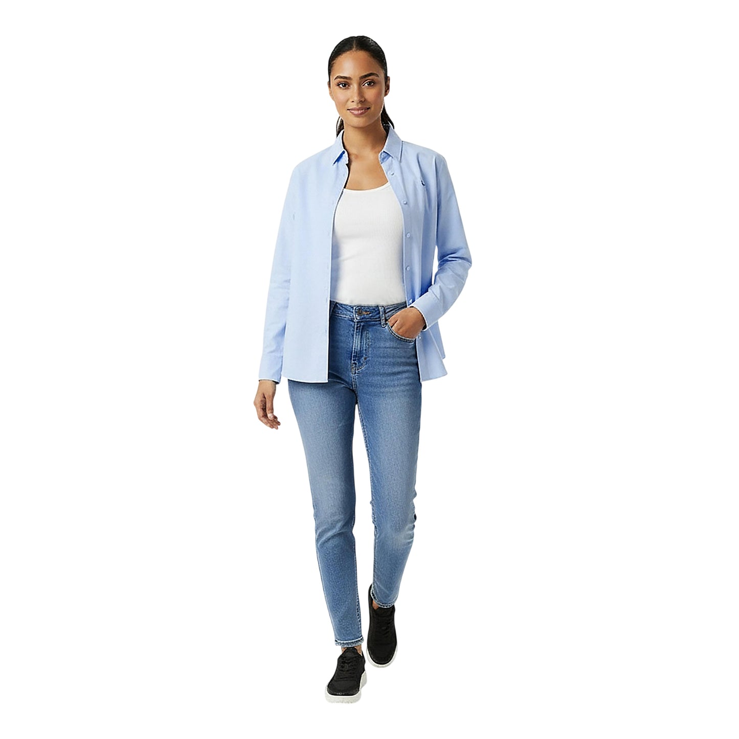 Brunnera Blue - Lifestyle - Jack Wills Womens-Ladies Classic Twill Long-Sleeved Shirt