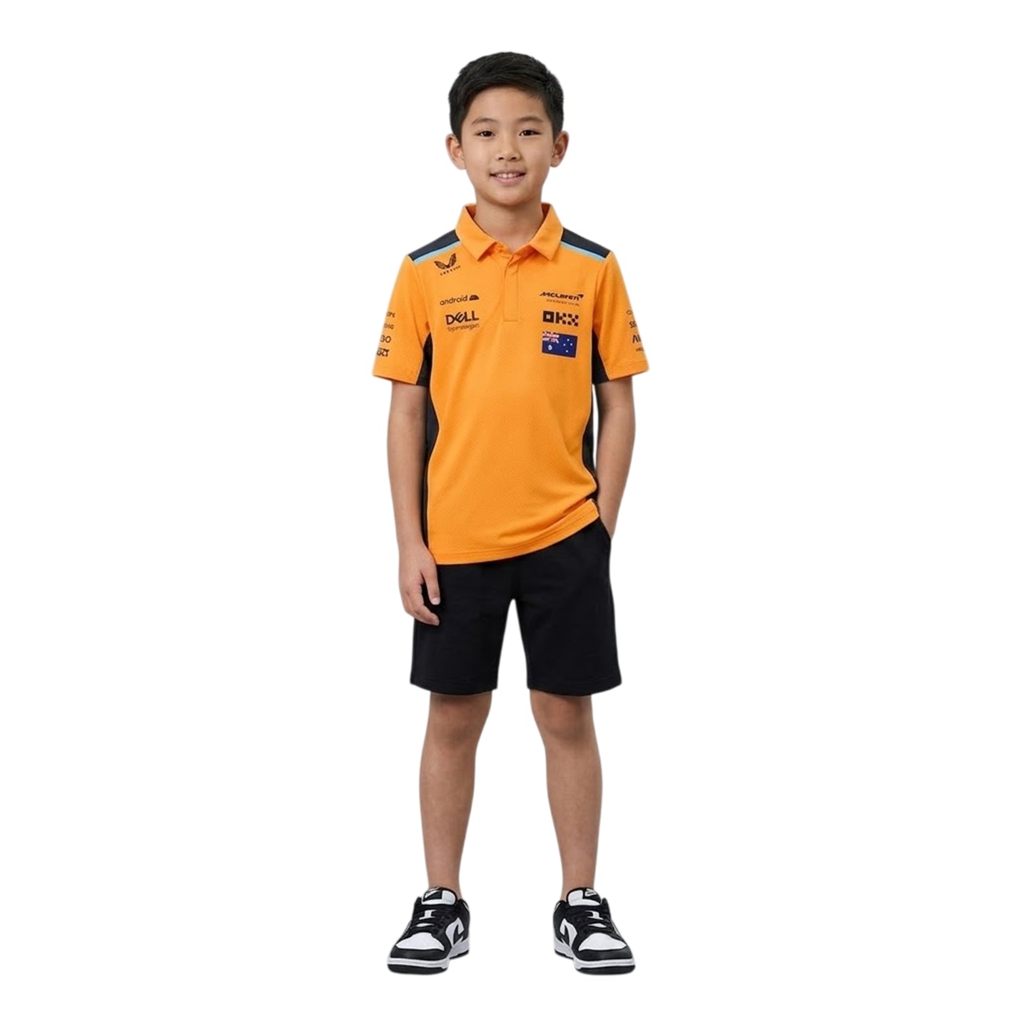 Phantom-Autumn Glory - Side - Castore Childrens-Kids Piastri McLaren F1 Regular Polo Shirt