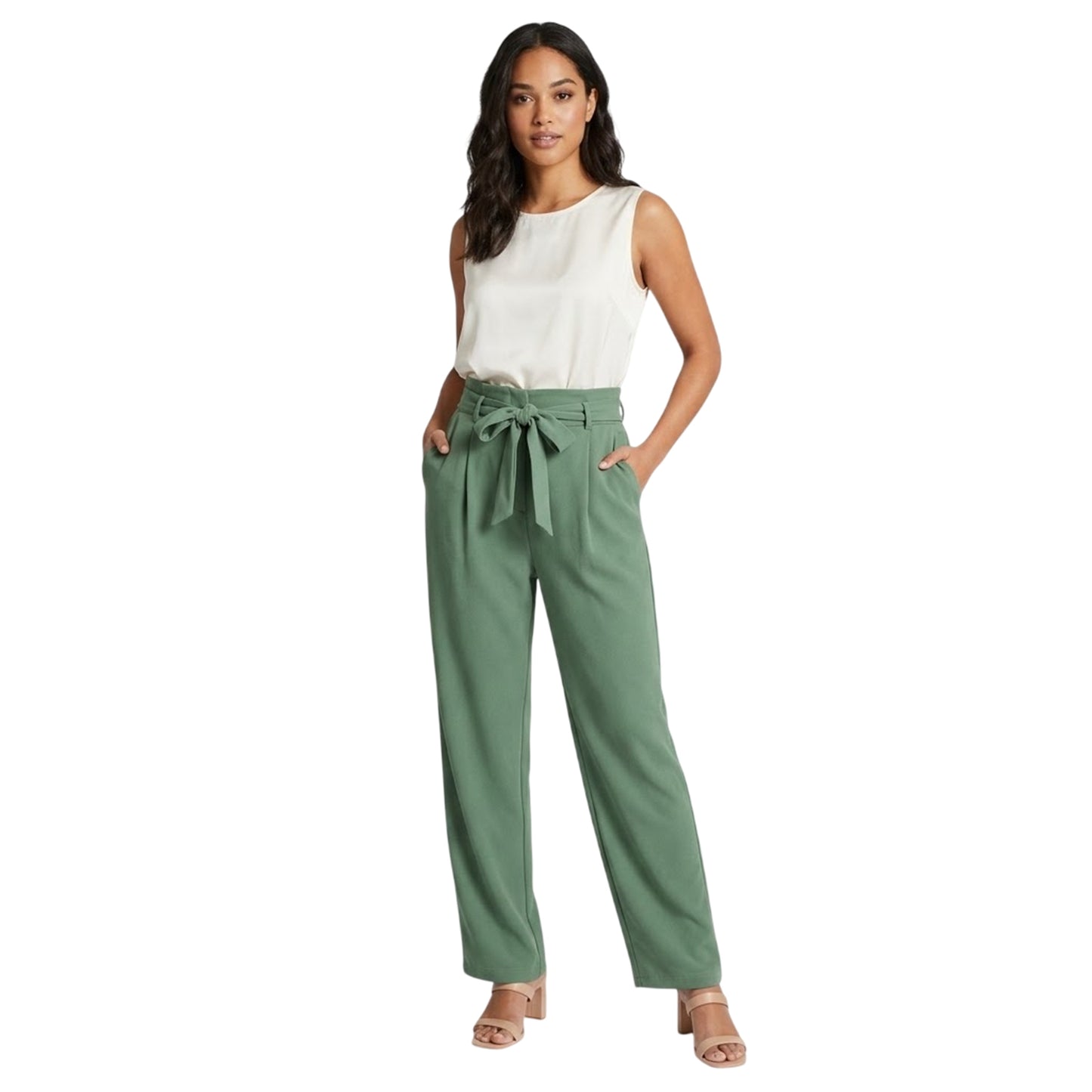 Duck Green - Side - Vila Womens-Ladies Viclva Plain Tie Belt Straight Trousers