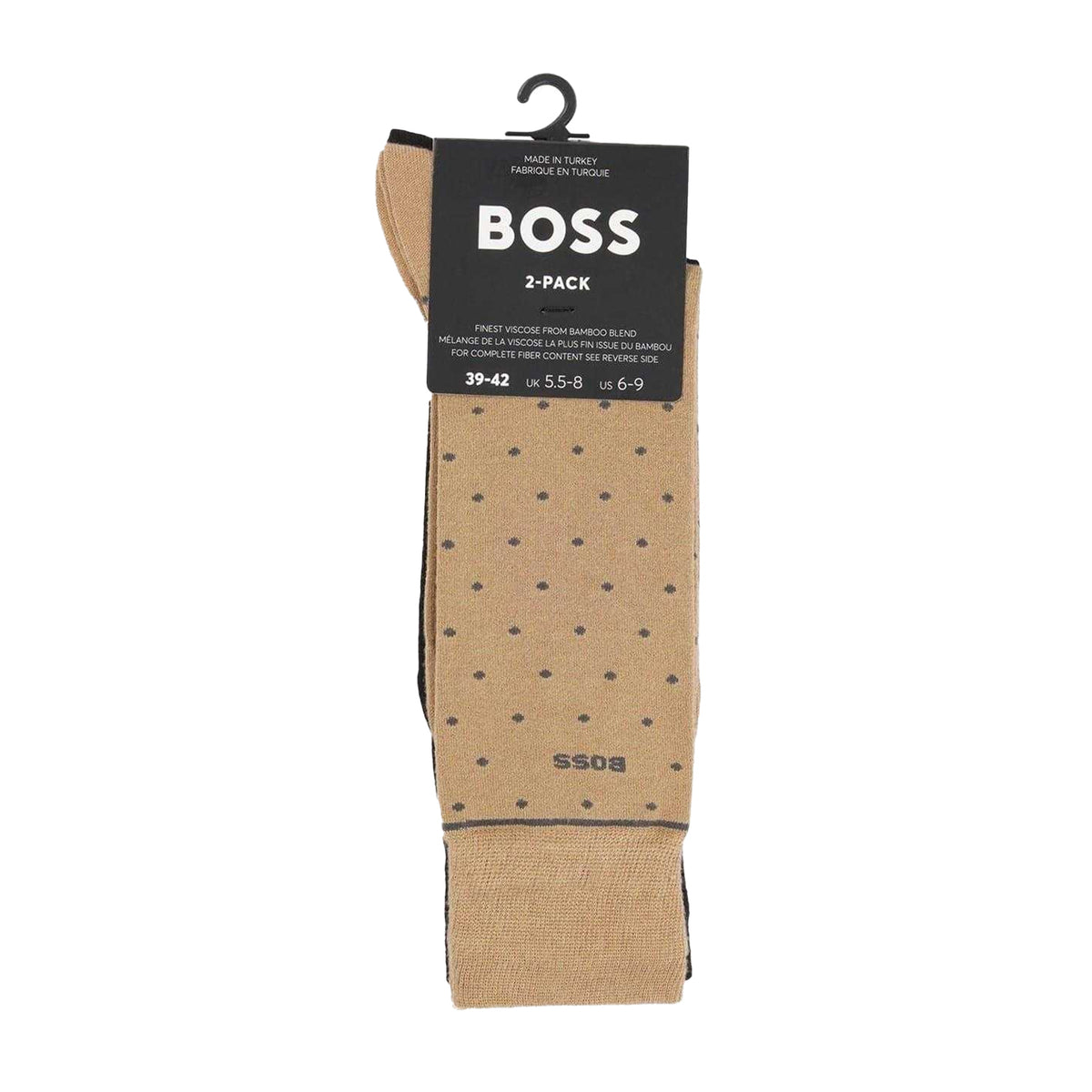 Medium Beige-Black - Side - Boss Mens Polka Dot Bamboo Crew Socks (Pack of 2)