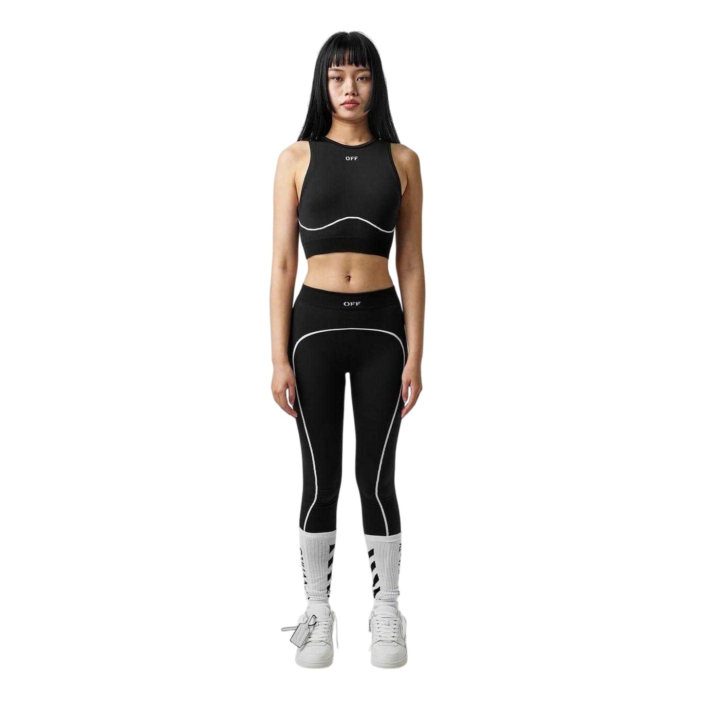 Black - Lifestyle - Off White Womens-Ladies Seamless Crop Top
