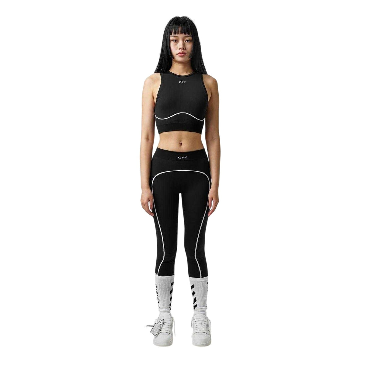 Black - Lifestyle - Off White Womens-Ladies Seamless Crop Top
