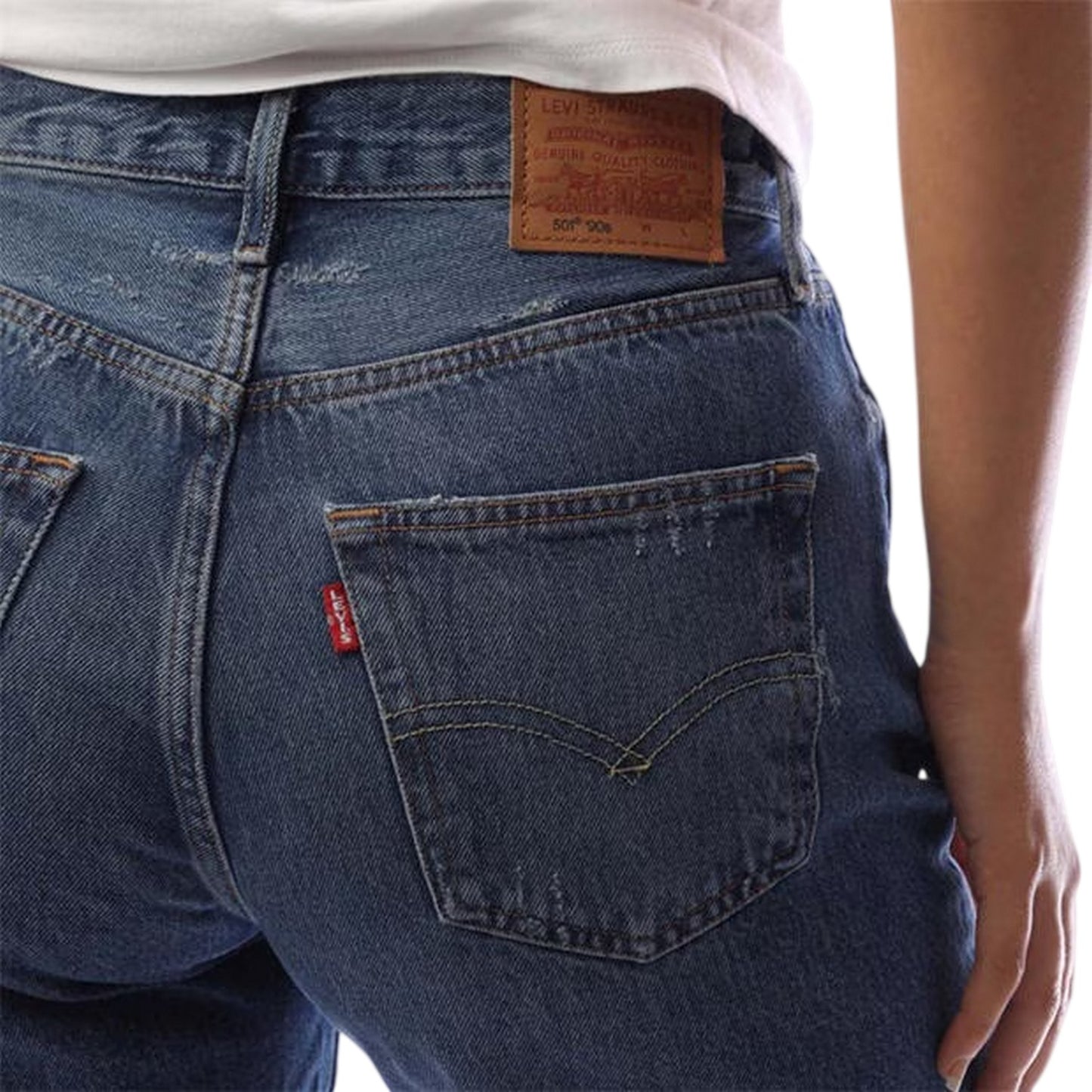 Blue - Side - Levis Womens-Ladies 501 90s Denim Jean Shorts