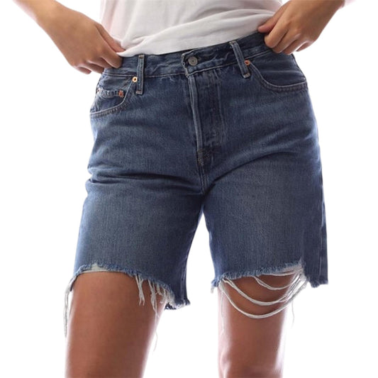 Blue - Front - Levis Womens-Ladies 501 90s Denim Jean Shorts