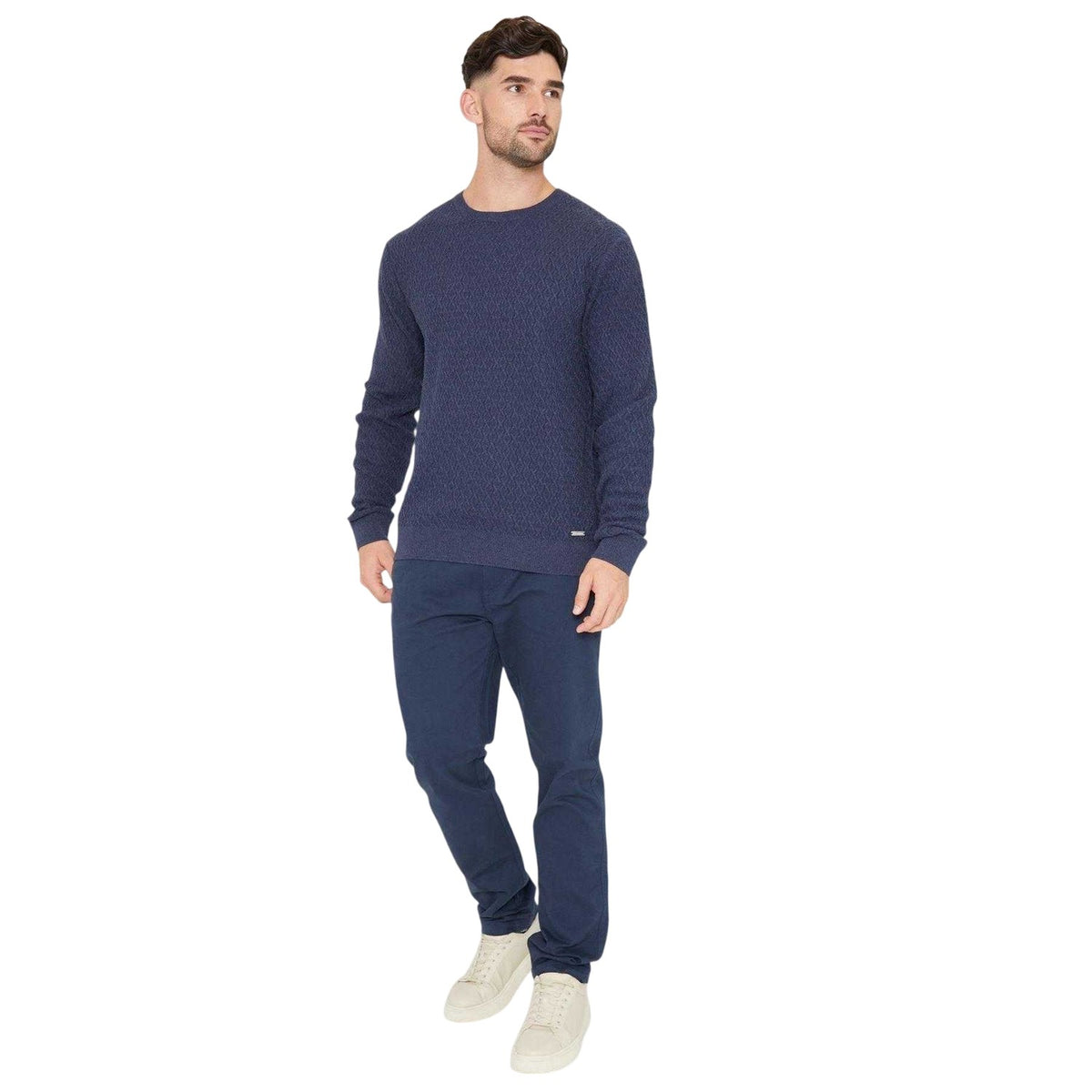 Denim Blue - Lifestyle - Threadbare Mens Staleyhall Logo Jumper