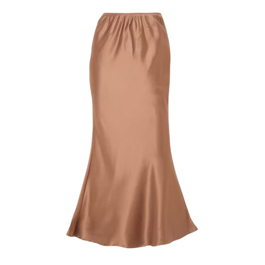 Brown - Front - I Saw It First Womens-Ladies Satin Maxi Skirt