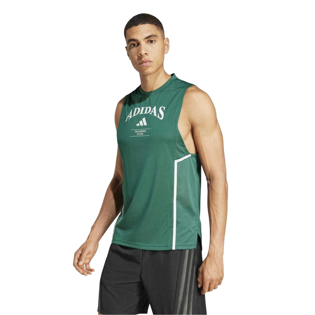Green-White - Lifestyle - Adidas Mens Logo Printed Crew Neck Sleeveless Tank Top