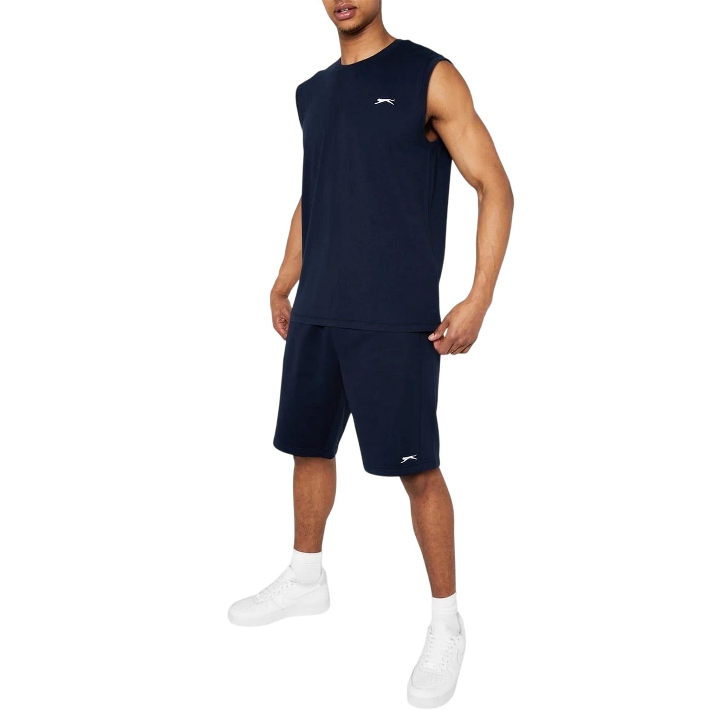 Navy - Side - Slazenger Mens Fleece Shorts