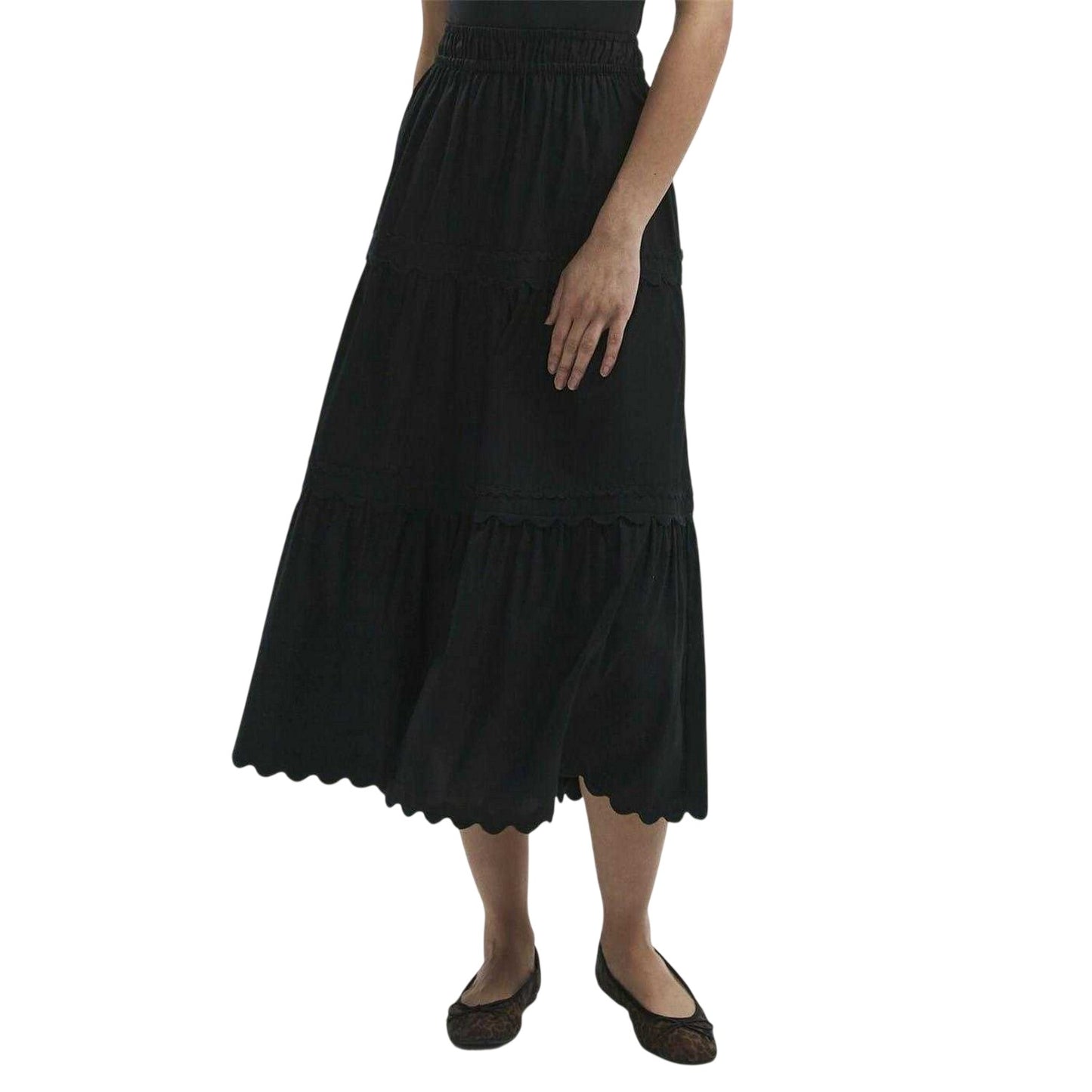 Black - Side - Finery Womens-Ladies Tiered Cotton Poplin Maxi Skirt