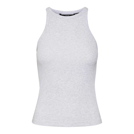 Light Grey Melange - Front - Vero Moda Womens-Ladies Ribbed Crew Neck Regular Tank Top