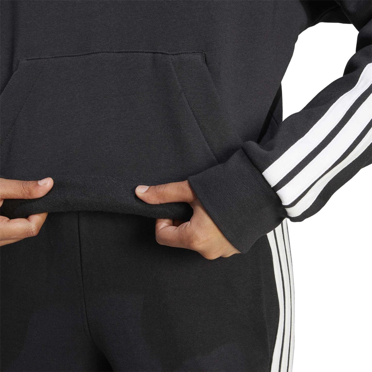 Black - Pack Shot - Adidas Womens-Ladies Fleece Drawstring Hoodie