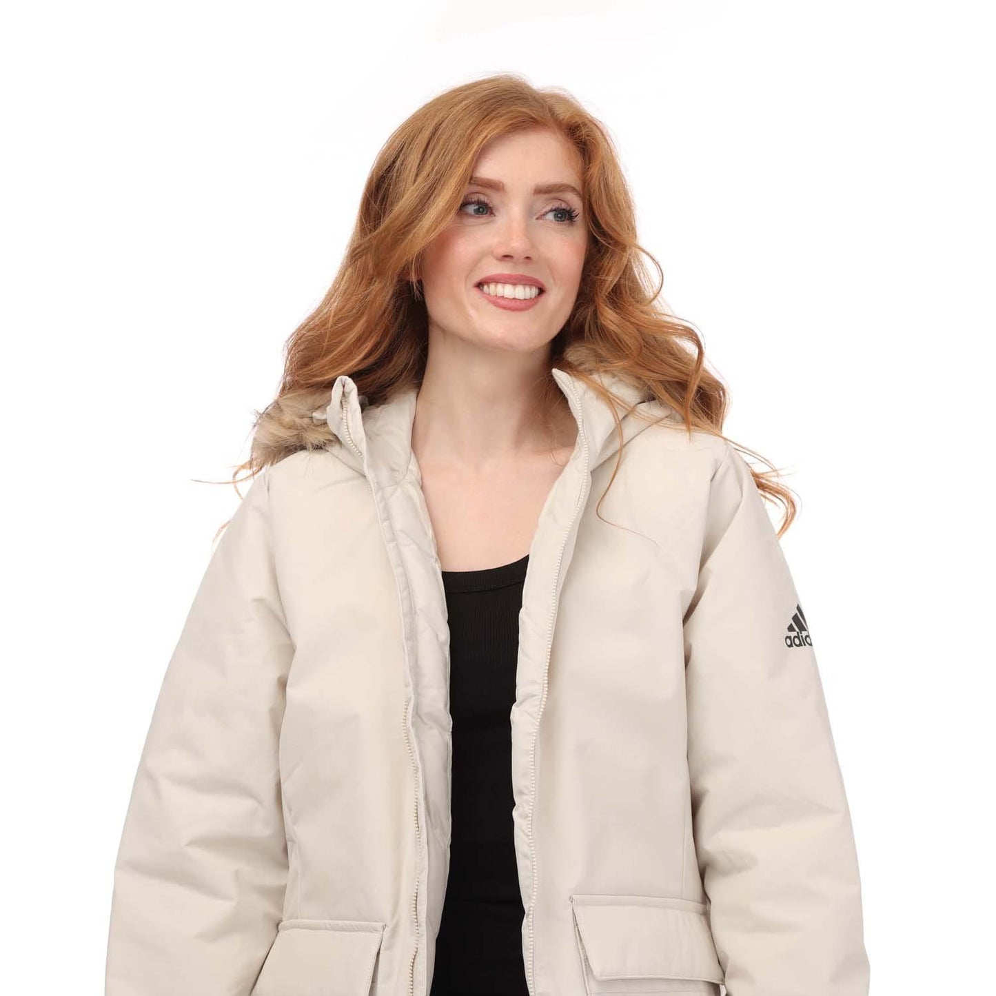 Beige - Side - Adidas Womens-Ladies Utilitas Hooded Parka