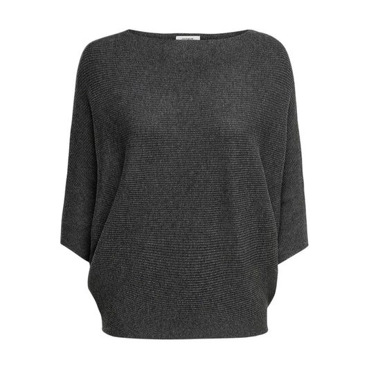 Dark Grey Melange - Front - Only Womens-Ladies Crew Neck Boxy Dolman Sweater Top