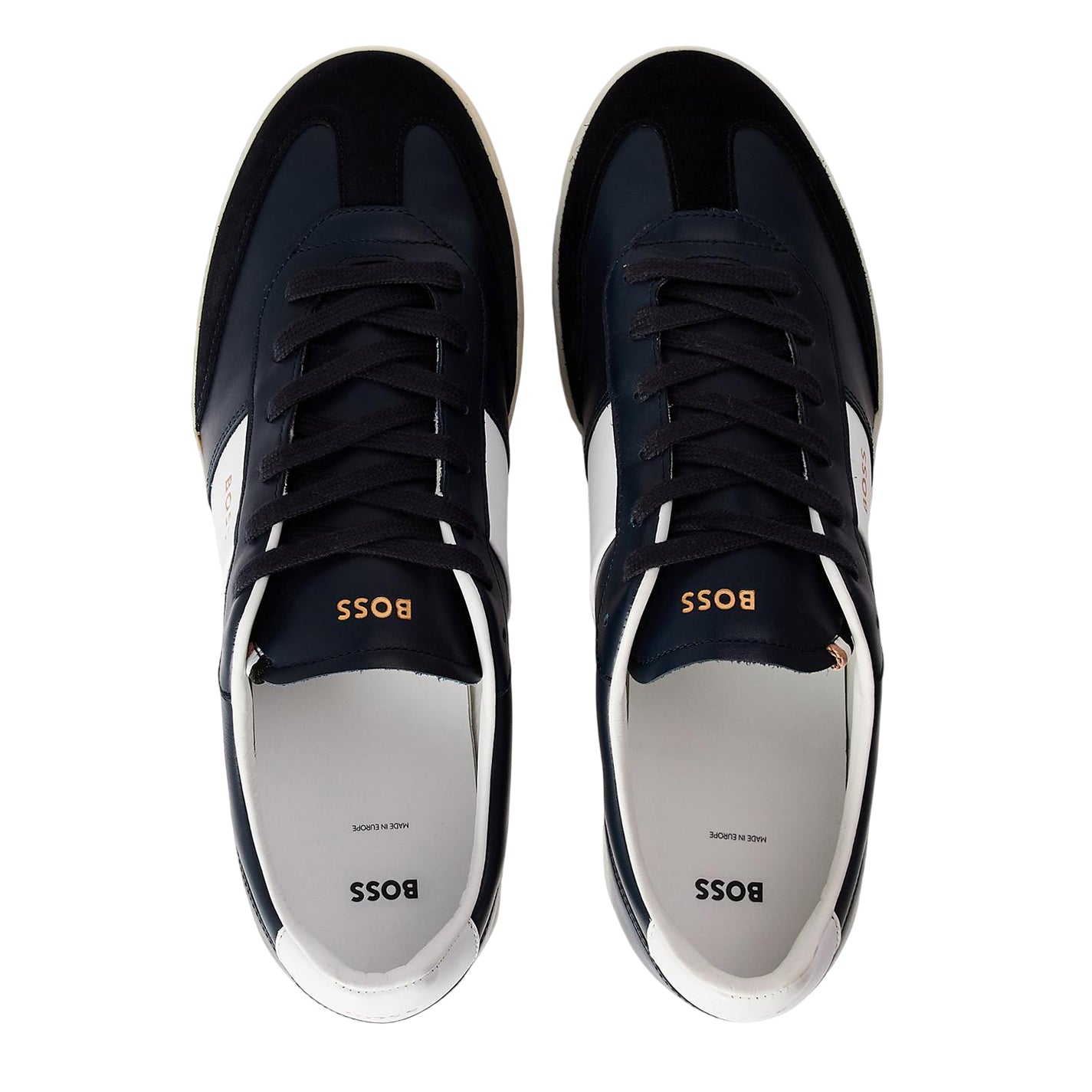 Navy - Side - Boss Mens Brandon Leather Trainers