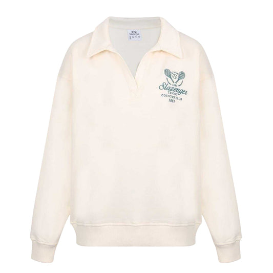 White - Front - Slazenger Womens-Ladies Embroidered Logo Drop Shoulder Relaxed Fit Tennis Sweatshirt